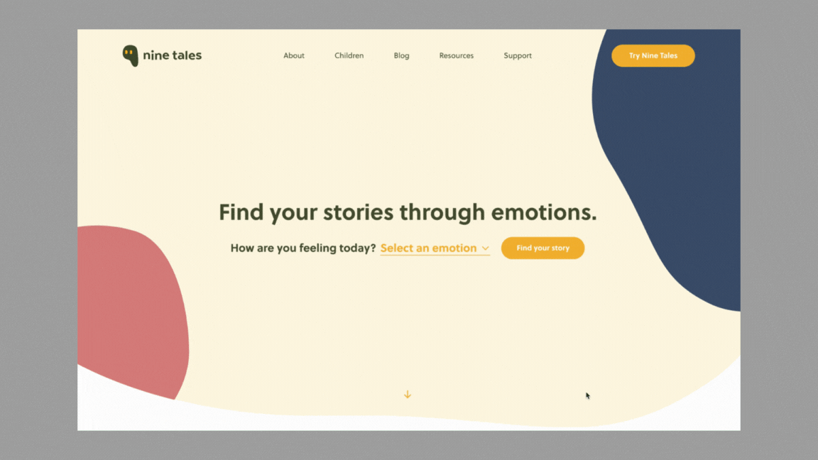 On the Home page, the main banner works by allowing users to select an emotion based on a dropdown menu.